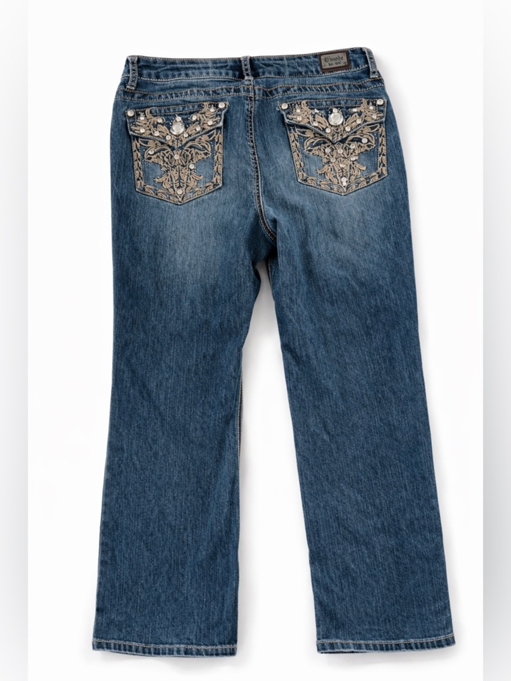 Y2K D’Mode Jeans Rhinestone Flap Pocket Mid Rise Flair Leg Size 13